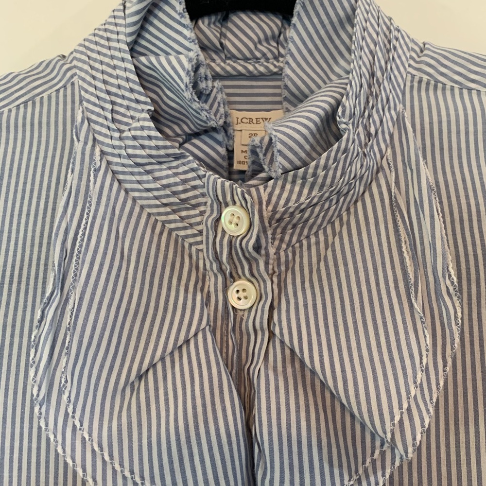 J. Crew Blue & White Frances Ruffle Button Down 2P